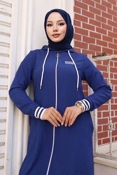 Modamihram Zippered Ribbed Suit - Indigo 10405