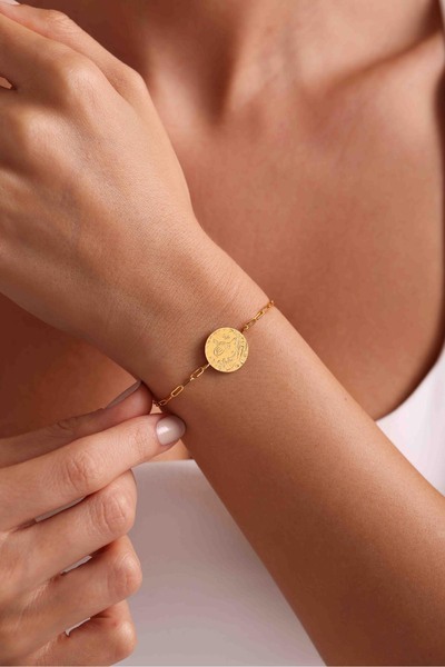 Bayar Gold 14 Ayar Altın Osmanlı Baskı Reşat Tuğrası Bileklik 1,5 cm