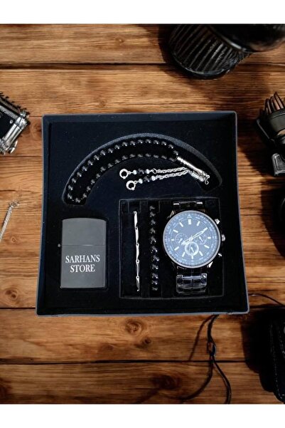 Sarhans Store Erkek Hediye Seti | İsme Özel Çakmak + Saat + Tesbih + 2 Bilekl...