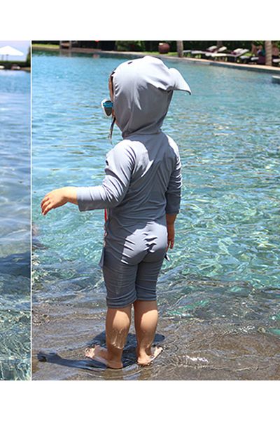 SAPS SAPS Shark Graphic Quick Drying Full Sleeves Legged Swimsuit - Grey