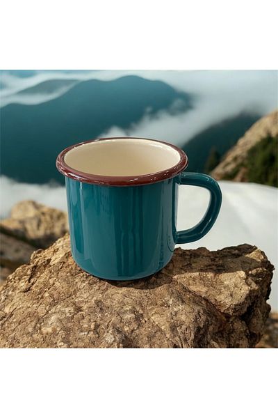 AHİR TİCARET Marbling Metal Enamel 350 ml Tea and Water Glass with Handle