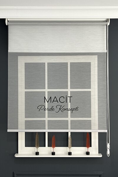 Macit Design Gri İnce Çizgili Çiftli Tül Ve Stor Perde (Dayanıklı Alüminyum K...