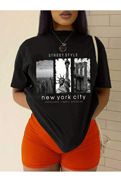 Revasser Unisex muškarci/žene Newyork Special Štampano Oversize kroj Pamuk lu...