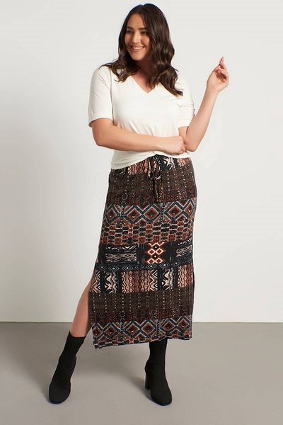 MYLİNE Ethnic Patterned Combed Cotton Long Skirt