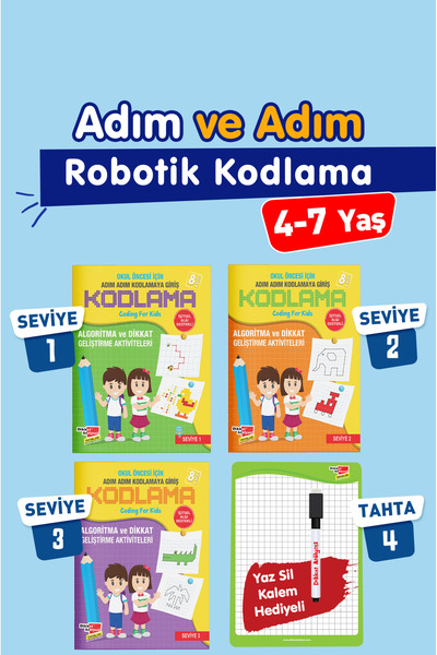 Dikkat Atölyesi Yayınları Okul Öncesi Adım Adım Kodlamaya Giriş 3'lü Set Robotik Kodlama Kitabı