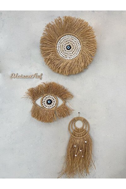 Maison Avf 3'lü Rafya Deniz Kabuklu Nazar Boncuklu Göz & Yuvarlak & Halka Model