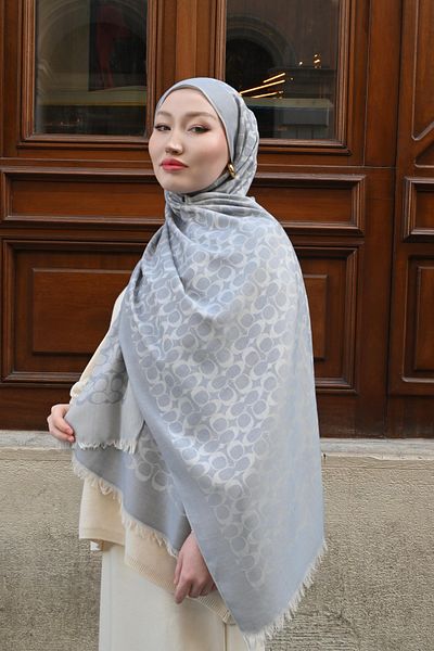Pull Scarfs Imported Wool Silk C Pattern Shawl - Gray