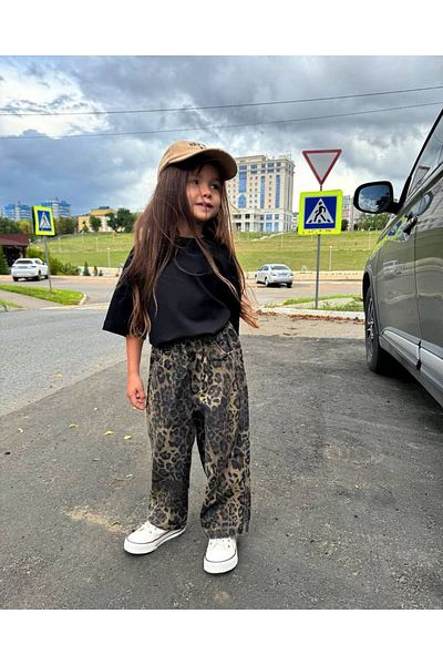 MİO Κοριτσίστικο Leopard Παντελόνι T-Shirt Σετ κάτω μπλουζάκι