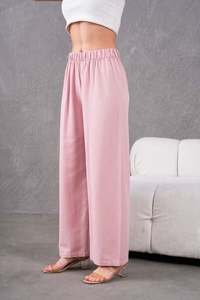MVStore Women's Elastic Waist Wide Leg Comfortable Fit Linen Trousers