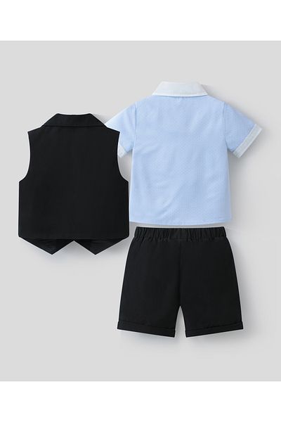 Mark & Mia Mark & Mia Shirt and Pair of Shorts with Waistcoat Party Suit Set - Blue and Black