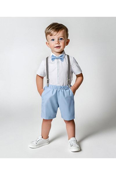 Mark & Mia Mark & Mia Party Suit With Bow & Striped Suspender - White & Blue