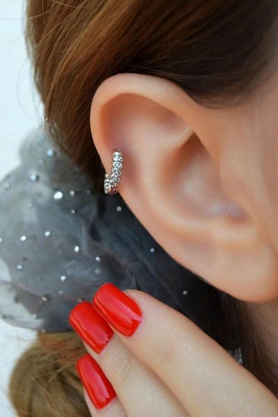 Sacce Scarves&Accessories Zircon Stone Twisted Ring, Helix Piercing and Cartilage Lobe Silver Color One Piece
