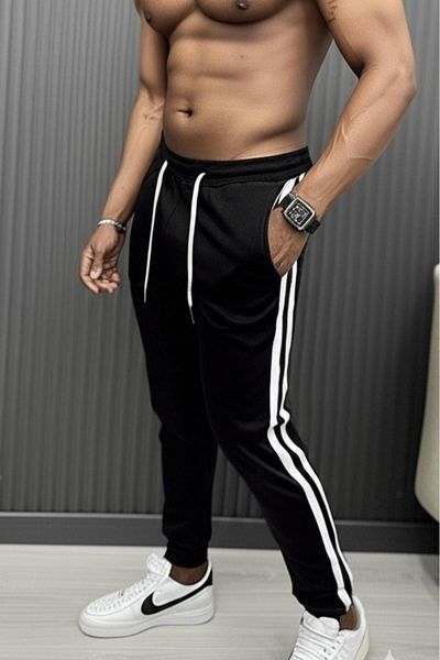 CAST COLLECTİON Men's Black Extrafor Slim Leg Summer Sweatpants