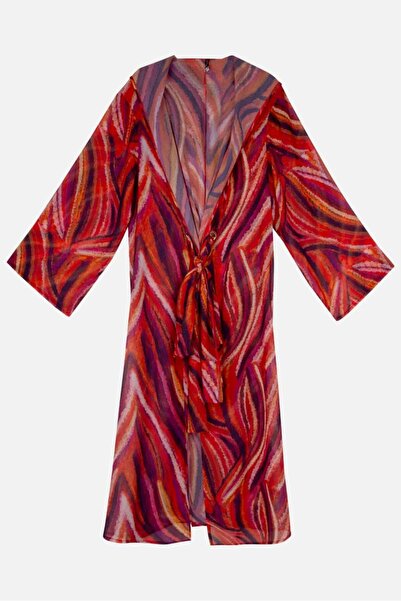 AYYILDIZ 4809 Orange Purple Patterned Beach Dress