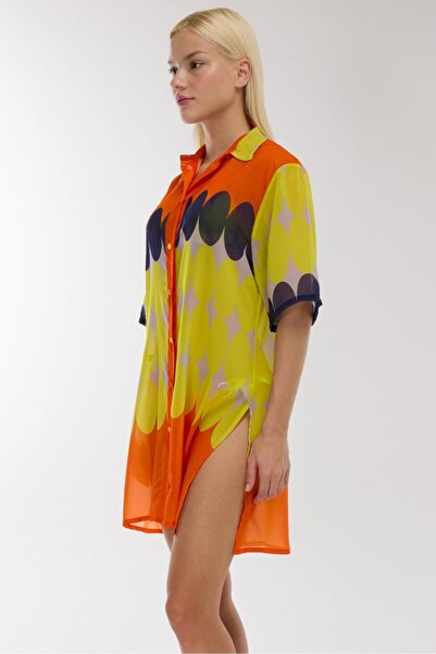 AYYILDIZ 4805 Yellow Patterned Beach Dress