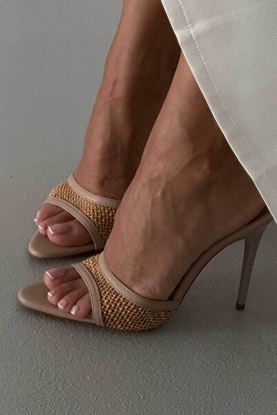 AYAKKABI PRENSİ Ruche Hasır Детальні матові жіночі капці на підборах 10 см, капці 10 см,