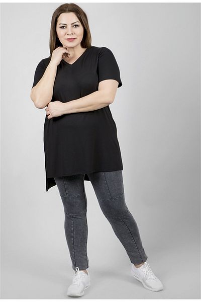 MYLİNE Women's Dark Gray Acid Washed Leggings 23656-m