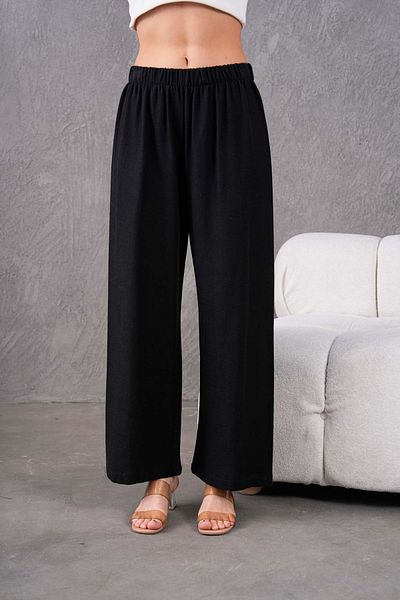 MVStore Women's Elastic Waist Wide Leg Comfortable Fit Linen Trousers