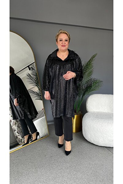 selma Büyük Beden İnci Kadife Tunik