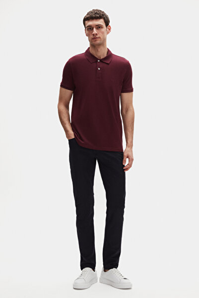 D'S Damat Regular Fit Plum 100% Cotton Polo Neck Embroidered T-Shirt