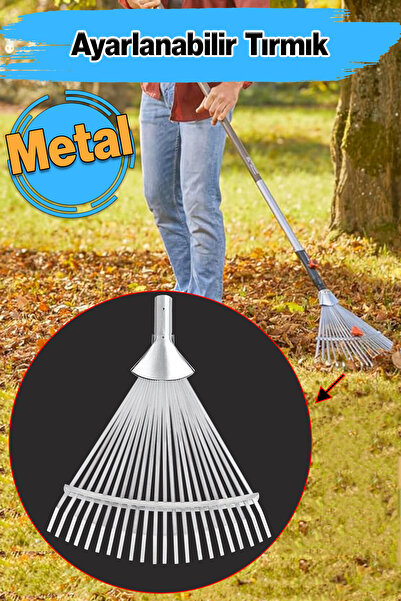 Badem10 Metal Ayarlanabilir Bahçe Tarla Tırmık Çim Peyzaj Yaprak Ot Saman Tem...