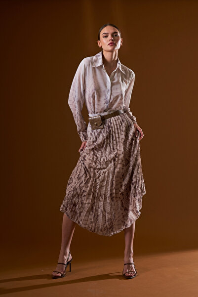 FABB مجموعة قميص تنورة ذات ثنيات على شكل ثعبان مقوس