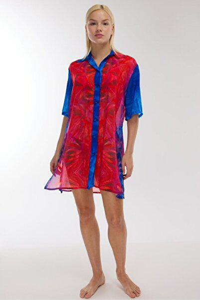 AYYILDIZ Ayyıldız 4805 Purple Fuchsia Patterned Beach Dress