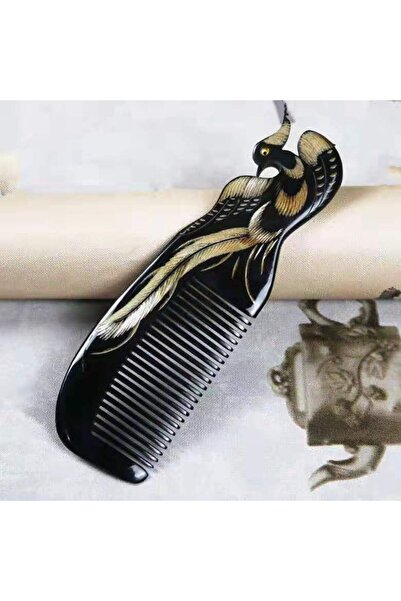 Livava Pieptene pentru păr cu mâner din os de păun, negru, 18x5
