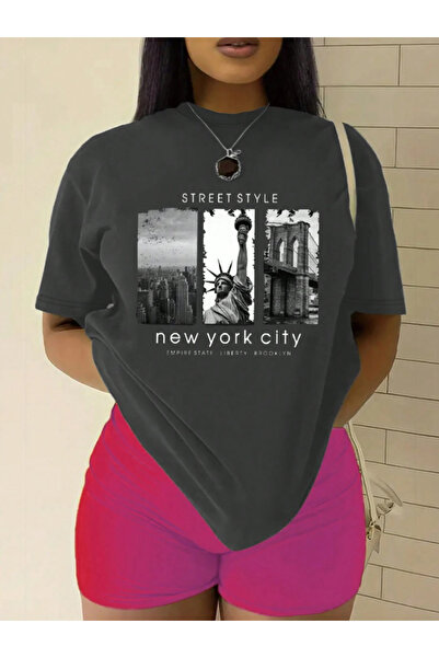 Revasser Unisex Men/Women Newyork Custom Printed Oversize Cotton Crew Neck T-...