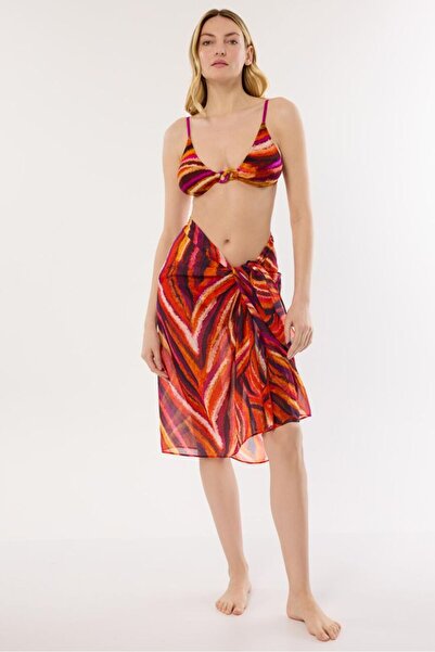 AYYILDIZ 4804 Помаранчевий парео з фіолетовим візерунком