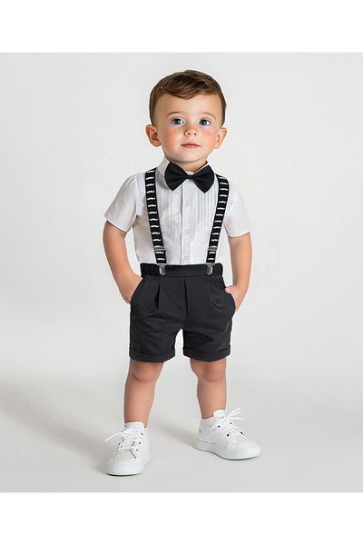 Mark & Mia Mark & Mia Party Suit with Bow and Suspenders - White & Black