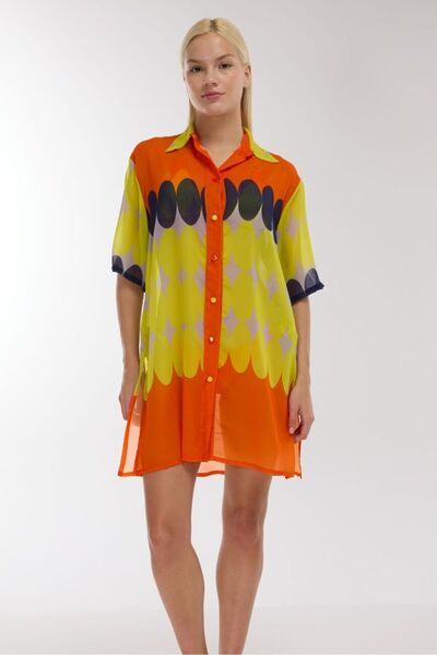 AYYILDIZ 4805 Yellow Patterned Beach Dress