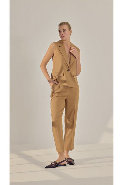 yakestore Single Button Jacket Collar Vest Double Leg Trousers Set