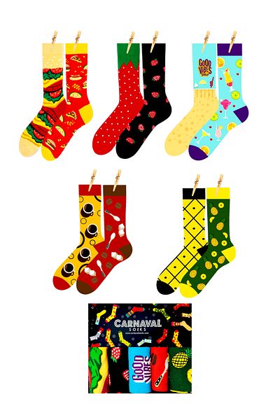 CARNAVAL SOCKS Κουτί με 5 πολύχρωμες κάλτσες με θέμα το αριστερό και το δεξί φαγητό