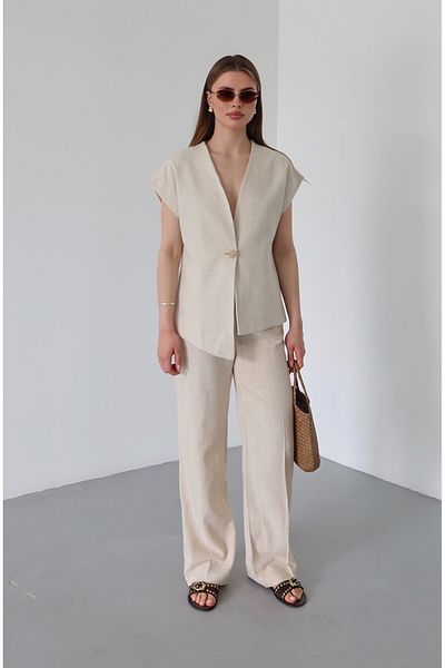 Laluvia Set pantaloni vestă naturală 100% bumbac cu nasturi de soare - 8647