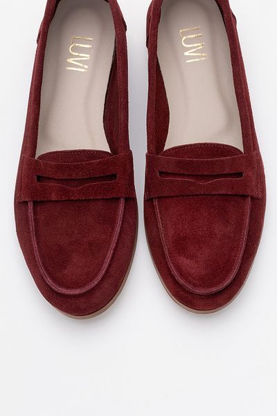 LuviShoes F02 Γυναικεία Loafer Παπούτσια από Γνήσιο Δερμάτινο Βουργουνδίας Suede