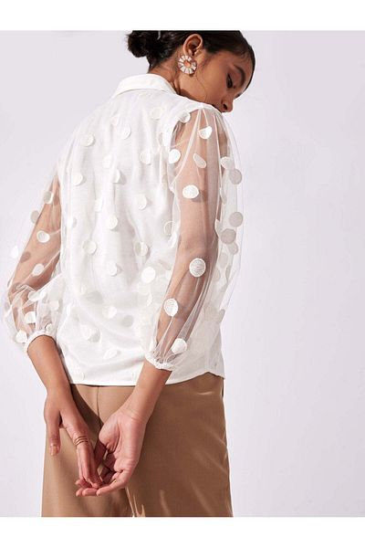 The Label Life White Sheer Polka Shirt