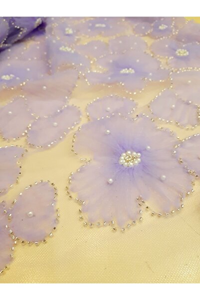 Safir Kumaş Abiyelik 3 Boyutlu Papatya Çiçek Desen Dantel 1.5 Metre