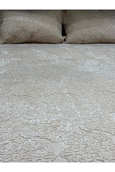 FİBELLA HOME COLLECTİON İpek Kadife Kapitoneli Yatak Örtüsü Takımı - 2'li Yastık Kılıfı - Pembe