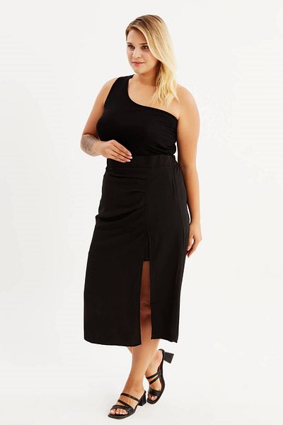 MYLİNE Gathered Midi Skirt with Elastic Back Waist