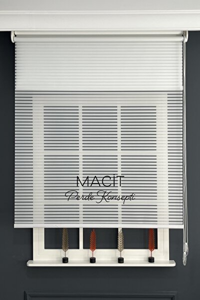 Macit Design Beyaz Jaluzi Görünümlü Çiftli Tül Ve Stor Perde (Dayanıklı Alümi...