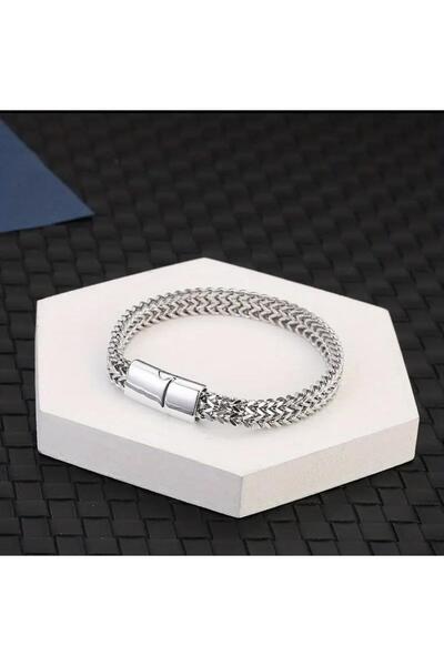 Tudivanyu Aksesuar Çift Sıra Örgü Model Tommy Tarzı Çelik Erkek Bileklik