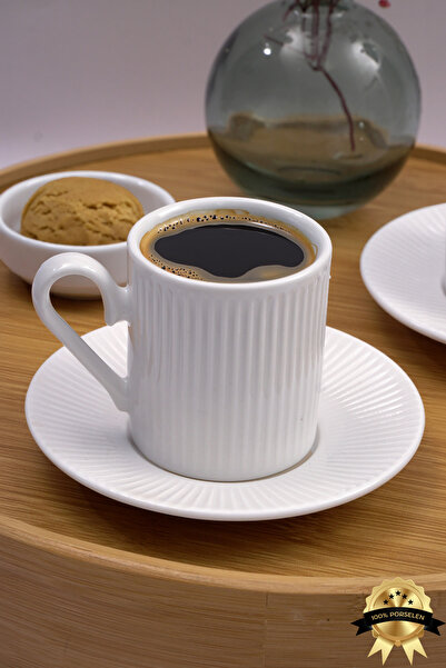 Heda Porselen Elif 4 Parça 2 Kişilik Porselen Kahve Takımı Kırık Beyaz