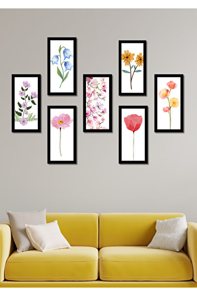 NT Handmade 7 Piece 20 X 10 Flowers Wall Decor Painting Set for Salon Living Bed Room Kitchen