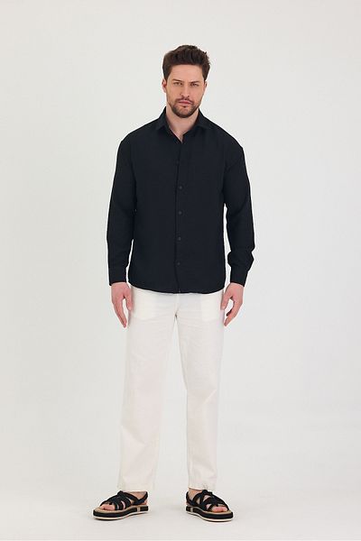 Tarz Cool Cămașă pentru bărbați, slim fit, cu mânecă lungă, din bumbac, cu efect de in
