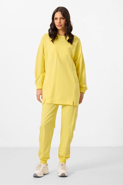 TOMMY LIFE Lemon O Neck Basic Oversize Women's Tracksuit Tunic Set - 95347