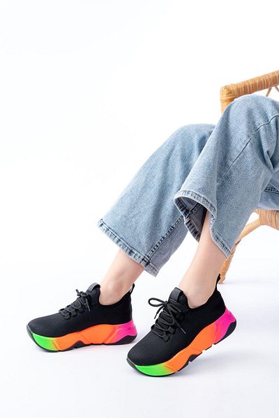 Aymood Rs-400 Black Lace-Up Mesh Colorful Sole Daily Women's Sports
