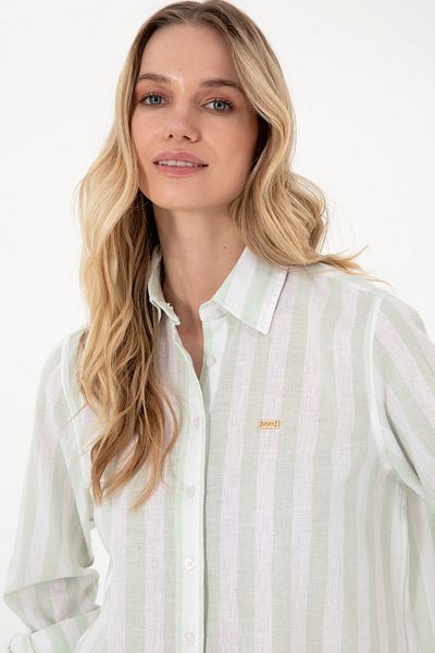 U.S. Polo Assn. Cămașă cu mânecă lungă verde apă pentru femei 50299305-VR048