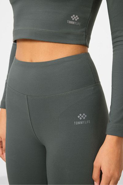 TOMMY LIFE High Waist Long Sleeve Slim Fit Women's Tights Set - Çağla 95286
