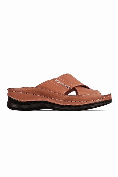 Lal Shoes & Bags Дамски чехли Delast от естествена кожа с кръстосани презрамки и висока подметка - кафяви